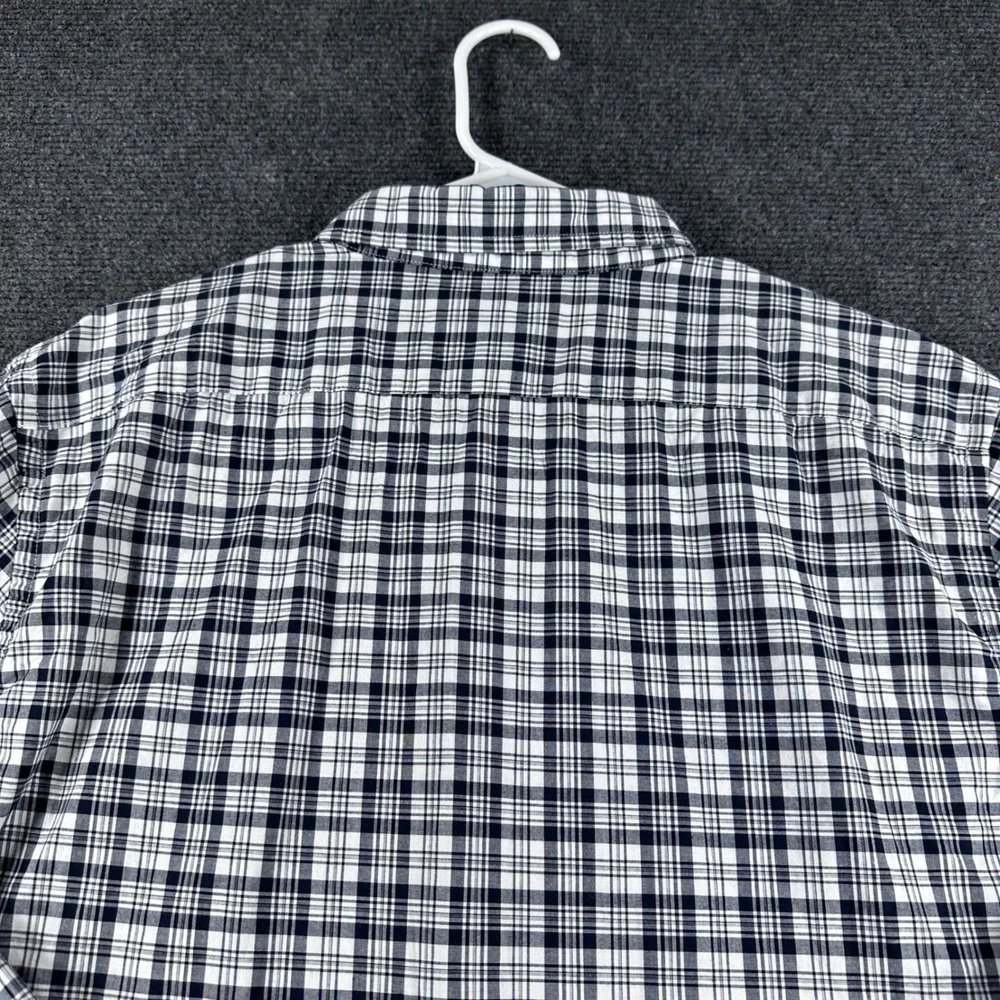 Banana Republic Button Down Shirt Mens L Large Navy White Plaid Untucked Fit